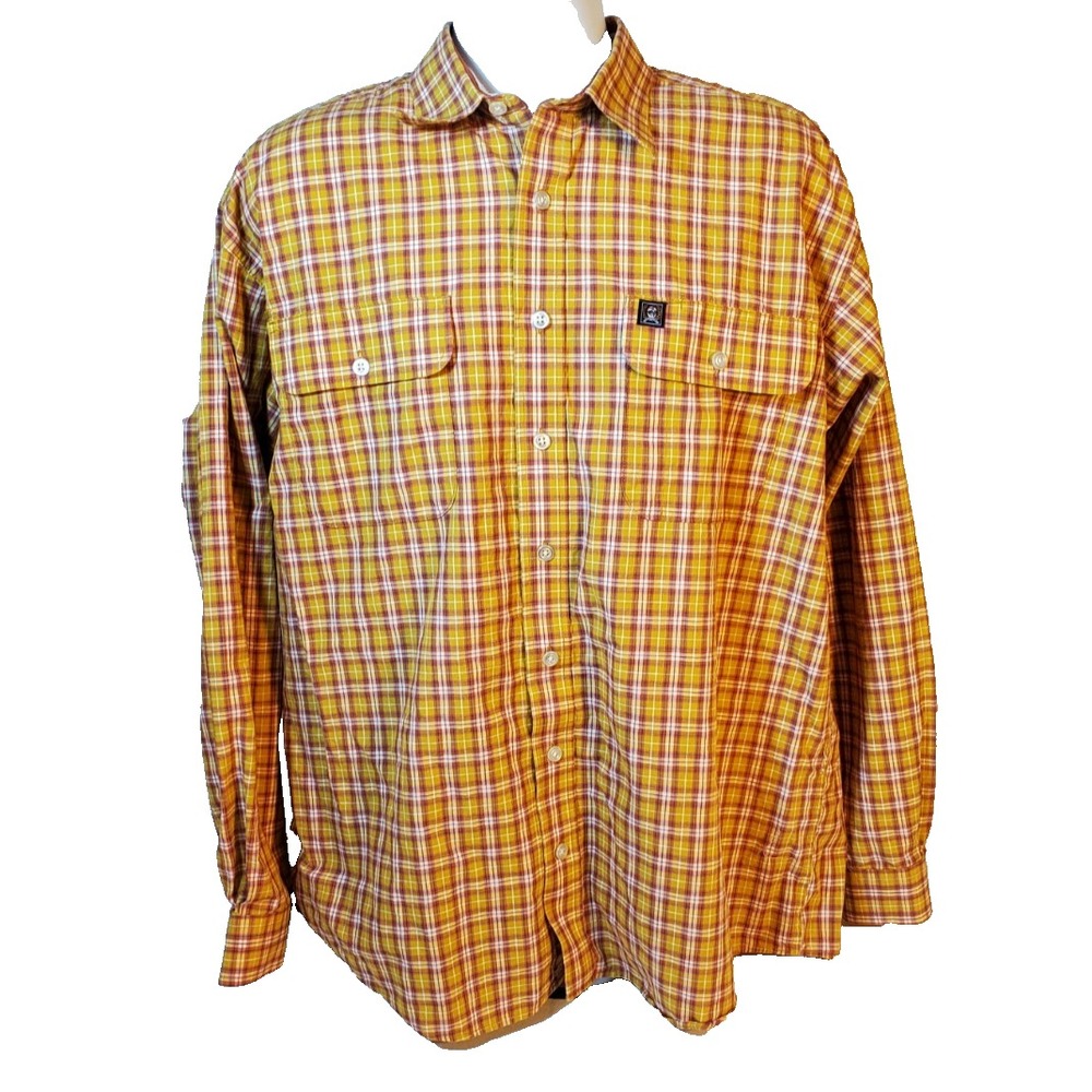 Cinch Brand Men's Large Long Sleeve Button Up Shirt‎ Orange 100% Cotton
